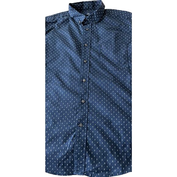 GEORGE SHORT SLV BUTTON-UP CASUAL SHIRT, MENS-XL(46-48)CLASSIC FIT, NAVY & WHITE - Picture 7 of 11